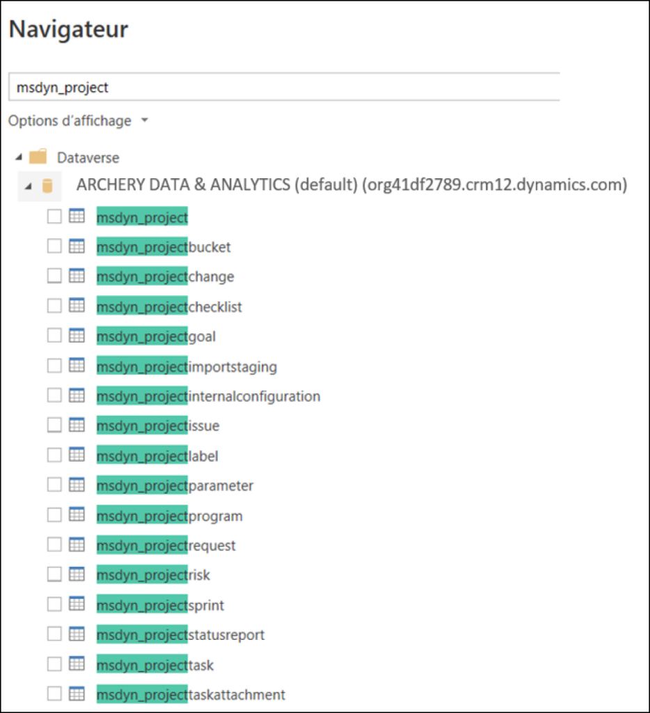 dataverse tables screenshot